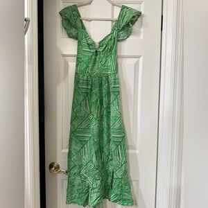 Band of the Free Green and Cream Print Midi Dress *NWOT